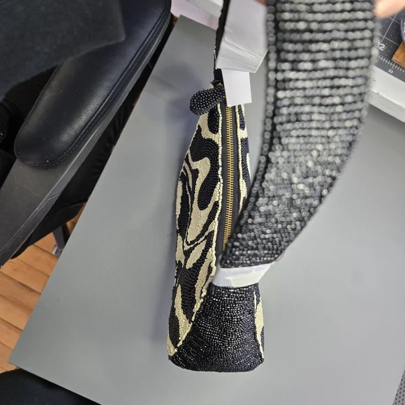 Anthropologie Black and Cream Beaded Shoulder Bag - Picture 8 of 10